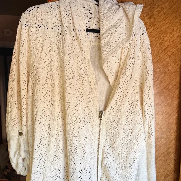 Free People Cream Knit Hooded Jacket - Picture 1 of 4